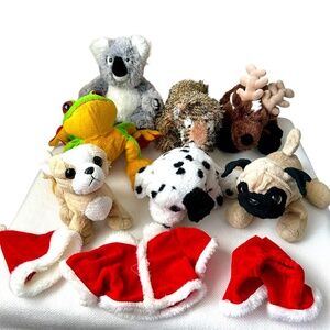 Webkinz - Set of 7 and 1 Santa Outfit - Koala Tiger Reindeer Frog Pug Dalmatian